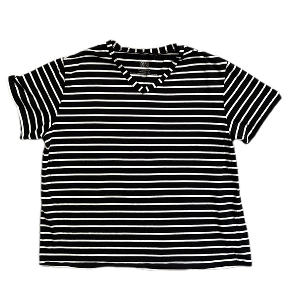 Nine Zen Size XL short sleeve striped t-shirt. Stretchy, V-neck. B & W EUC - Picture 1 of 5